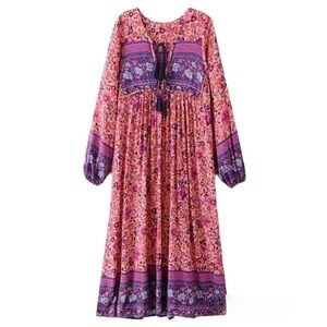 R. Vivimos Floral Pink and Purple Boho Maxi Dress Size M
